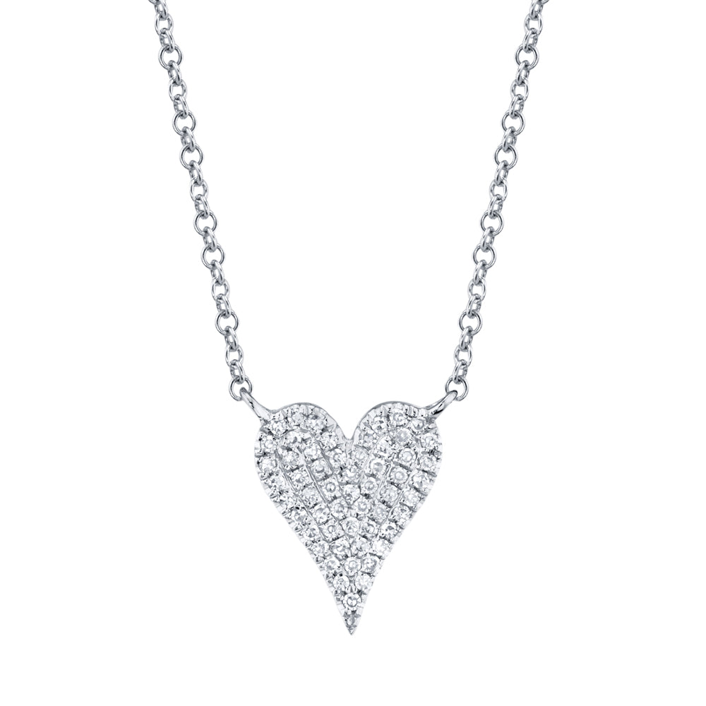 0.11Ct 14K W/G Diamond Pave Heart Necklace