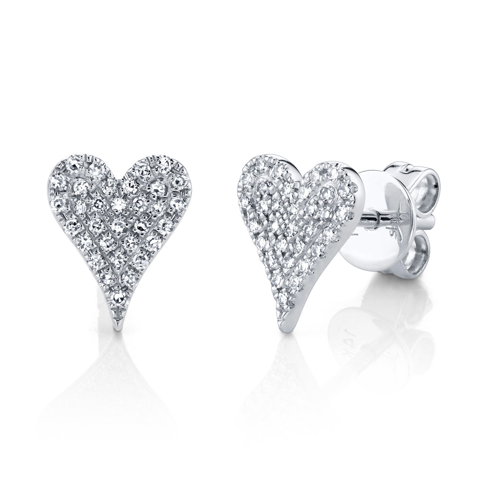 0.14Ct 14K W/G Diamond Pave Heart Stud Earring