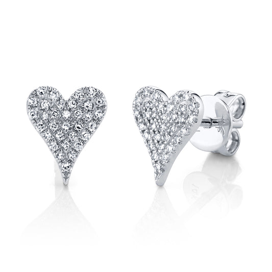 0.14Ct 14K W/G Diamond Pave Heart Stud Earring