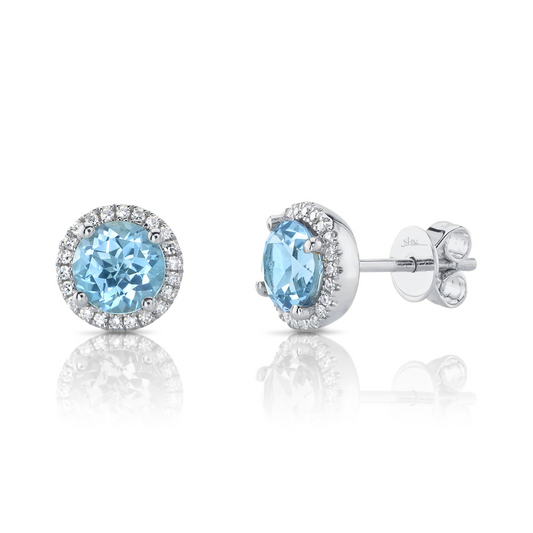 0.14Ct Diamond & 2.06Ct Blue Topaz 14K W/G Stud Earring
