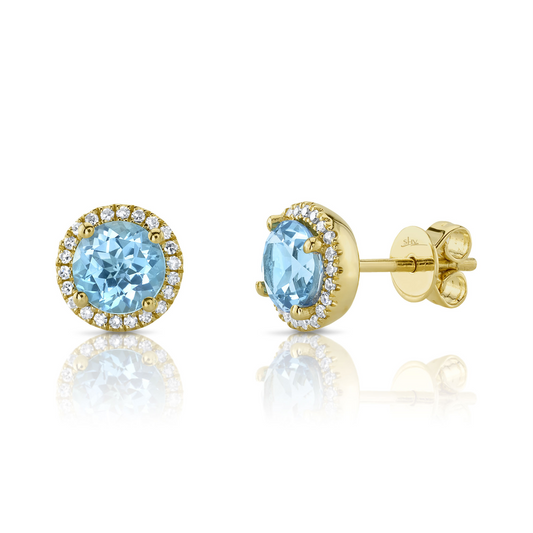 0.14Ct Diamond & 2.06Ct Blue Topaz 14K Y/G Stud Earring