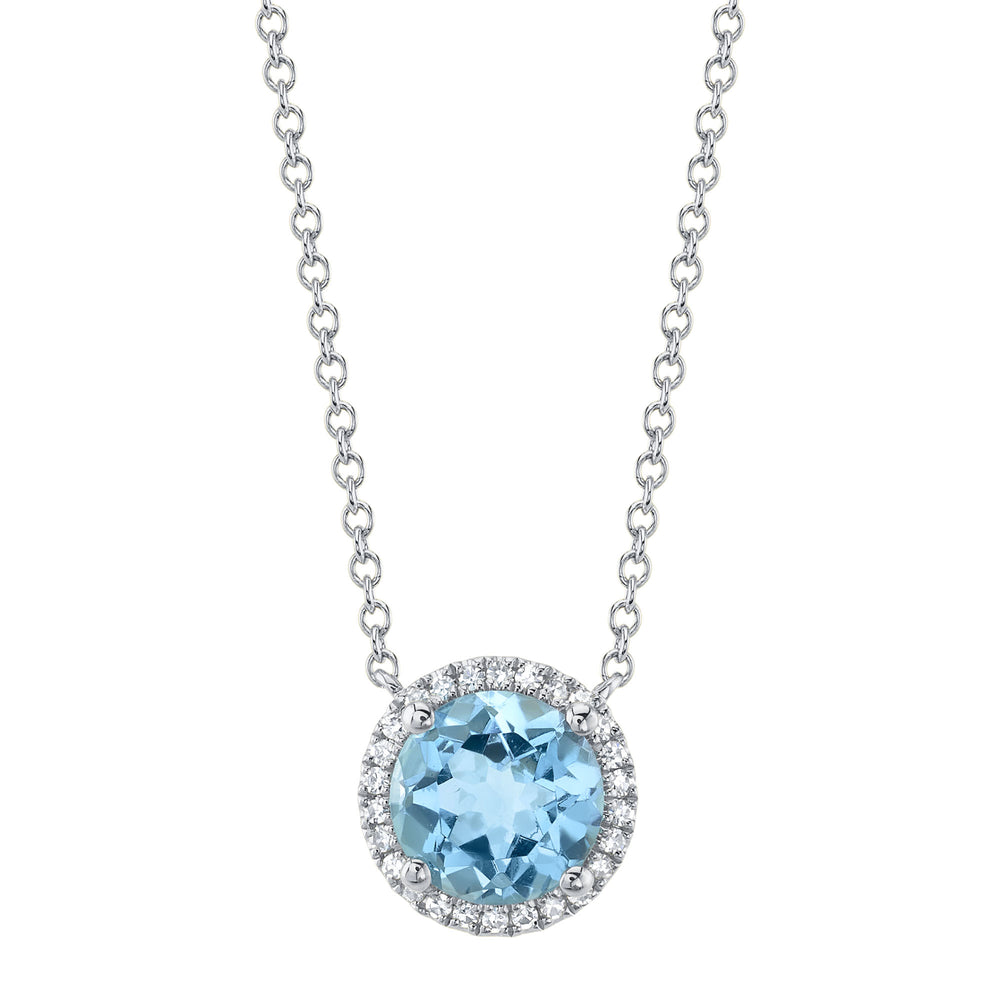 0.08Ct Diamond & 1.80Ct Blue Topaz 14K W/G Necklace