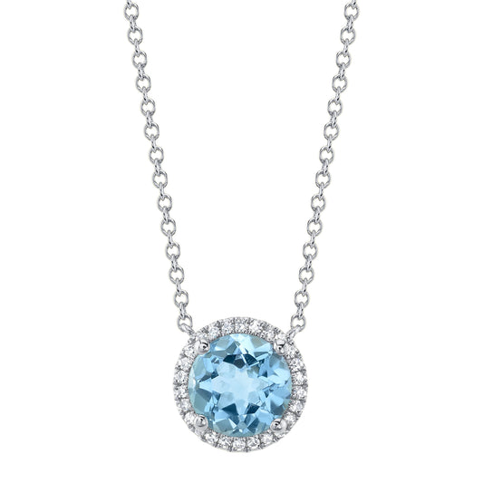 0.08Ct Diamond & 1.80Ct Blue Topaz 14K W/G Necklace