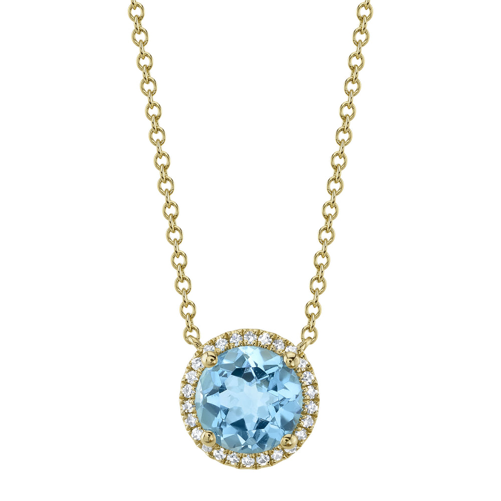 0.08Ct Diamond & 1.80Ct Blue Topaz 14K Y/G Necklace