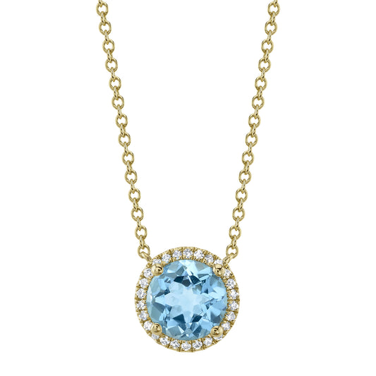 0.08Ct Diamond & 1.80Ct Blue Topaz 14K Y/G Necklace
