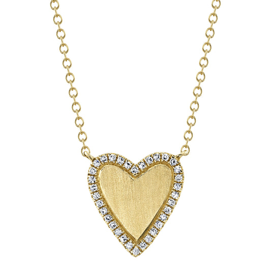 0.09Ct 14K Y/G Diamond Heart Matte Necklace