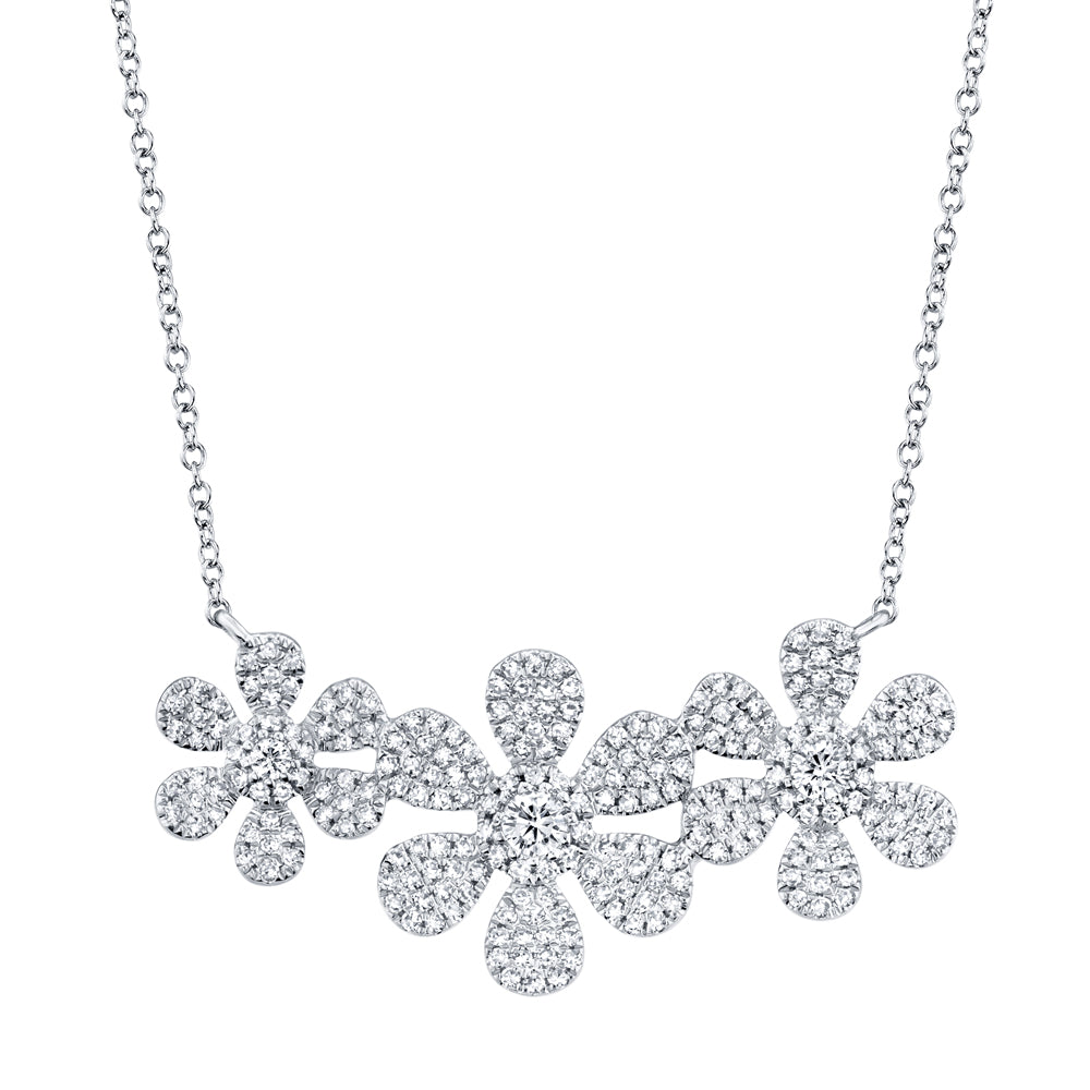 0.62Ct 14K W/G Diamond Flower Necklace