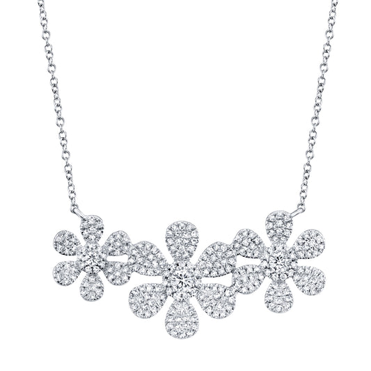 0.62Ct 14K W/G Diamond Flower Necklace