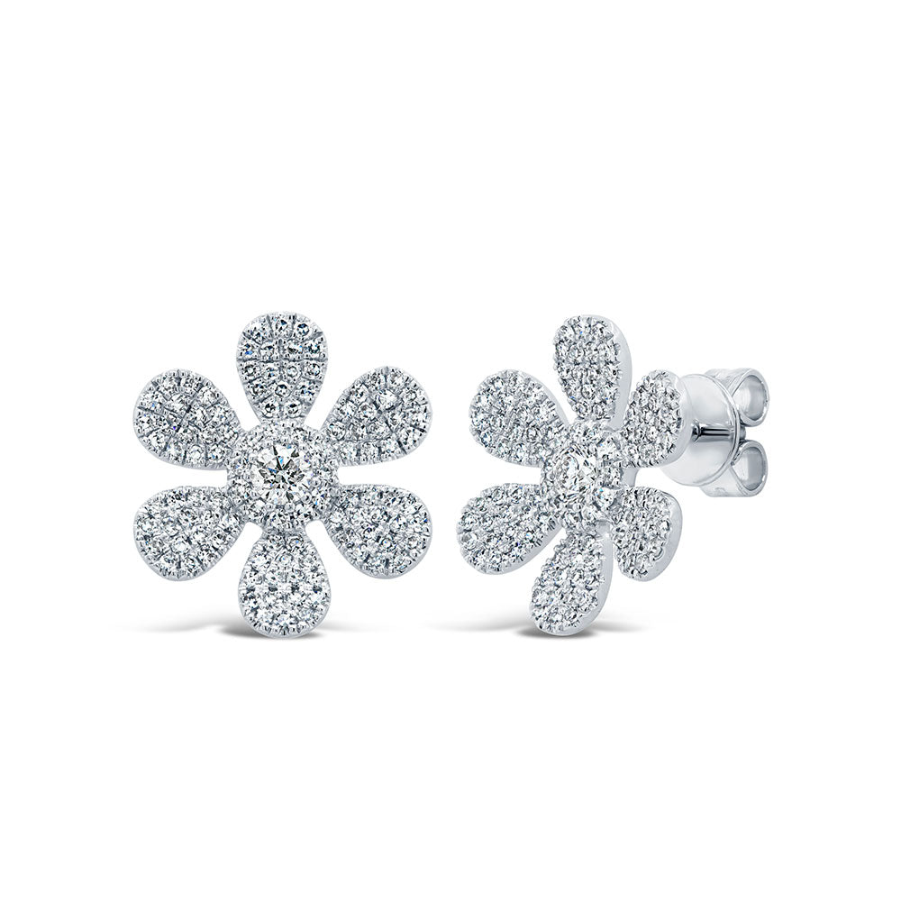 0.62Ct 14K W/G Diamond Flower Stud Earring
