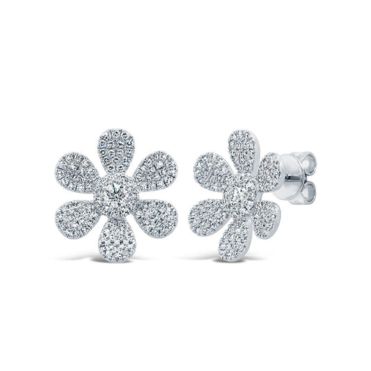0.62Ct 14K W/G Diamond Flower Stud Earring