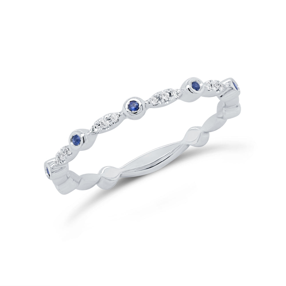 0.03Ct Diamond & 0.03Ct Blue Sapphire 14K W/G Lady's Band