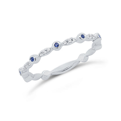 0.03Ct Diamond & 0.03Ct Blue Sapphire 14K W/G Lady's Band