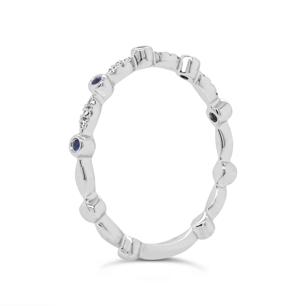 0.03Ct Diamond & 0.03Ct Blue Sapphire 14K W/G Lady's Band
