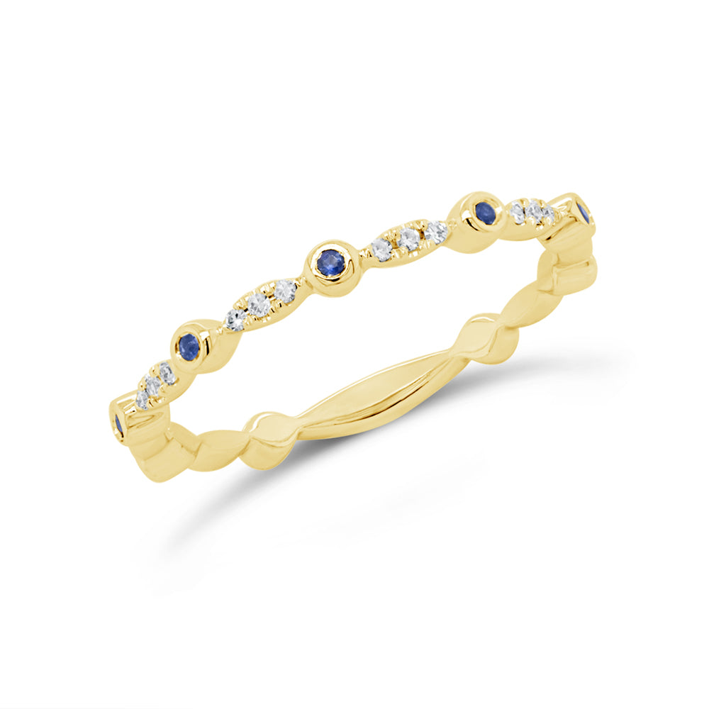 0.03Ct Diamond & 0.03Ct Blue Sapphire 14K Y/G Lady's Band