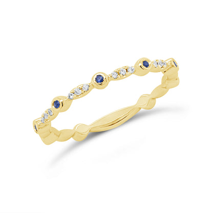 0.03Ct Diamond & 0.03Ct Blue Sapphire 14K Y/G Lady's Band