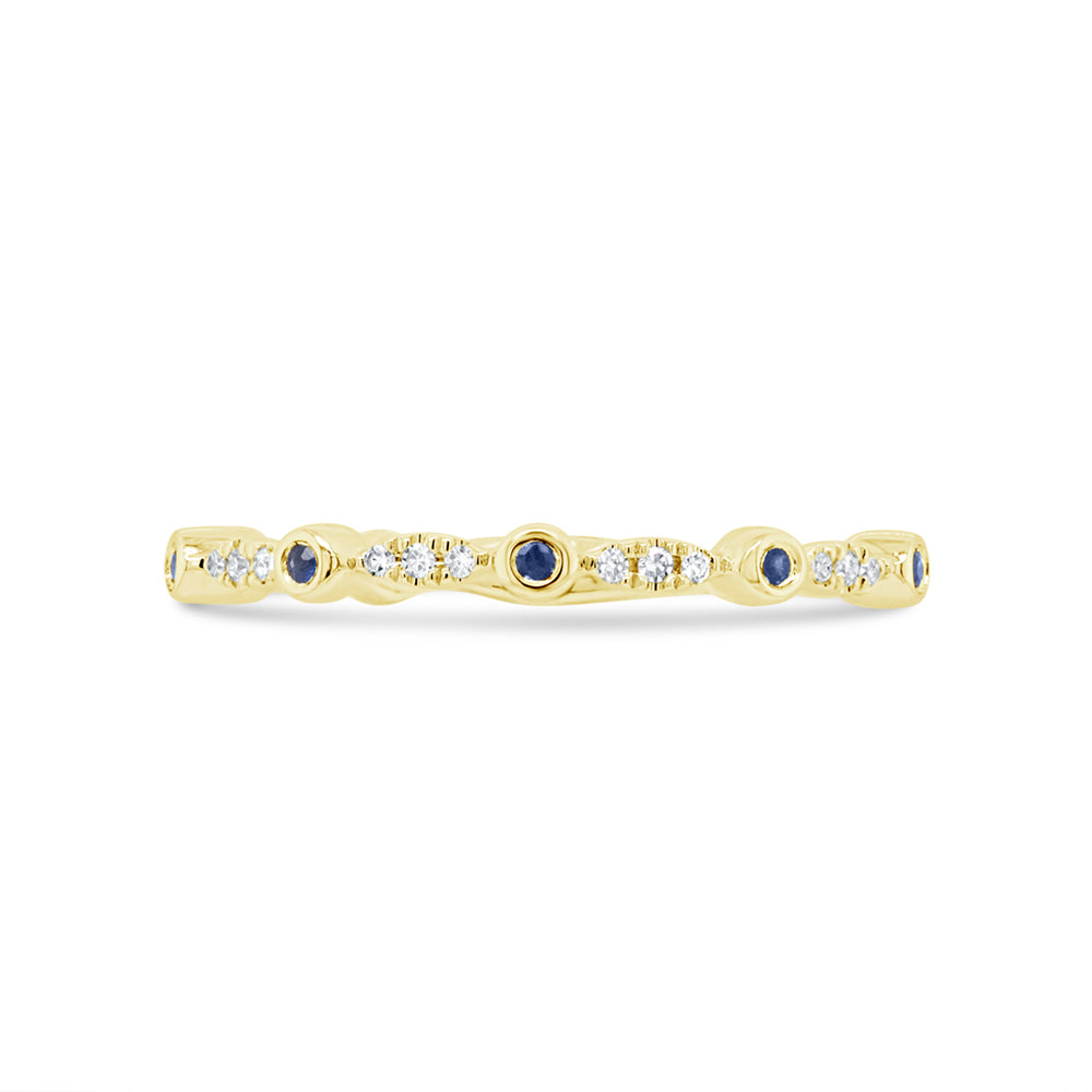 0.03Ct Diamond & 0.03Ct Blue Sapphire 14K Y/G Lady's Band