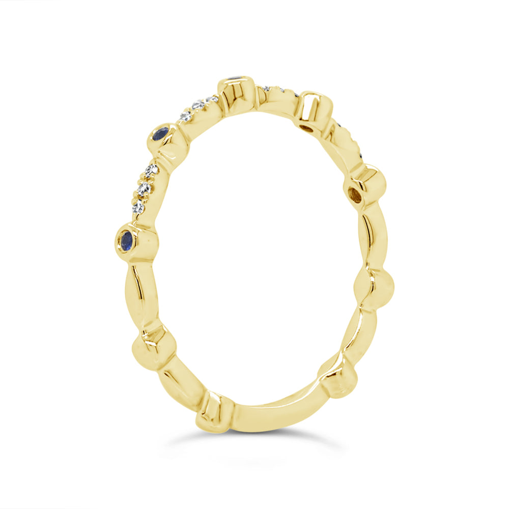 0.03Ct Diamond & 0.03Ct Blue Sapphire 14K Y/G Lady's Band