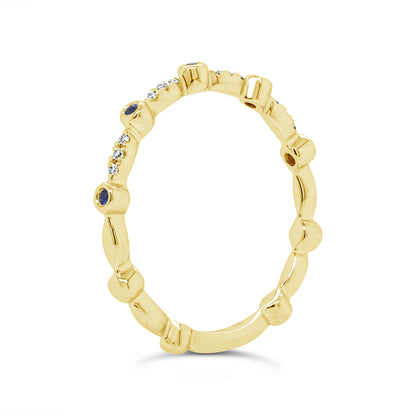 0.03Ct Diamond & 0.03Ct Blue Sapphire 14K Y/G Lady's Band
