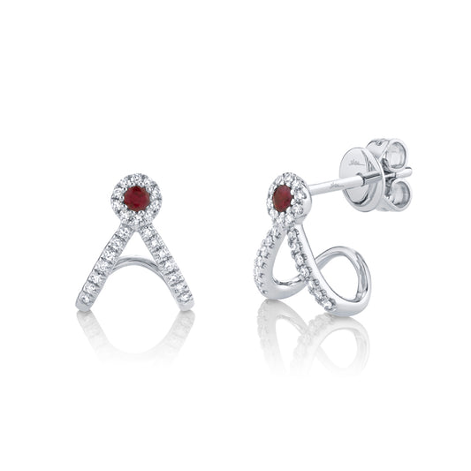 0.12Ct Diamond & 0.10Ct Ruby 14K W/G Earring