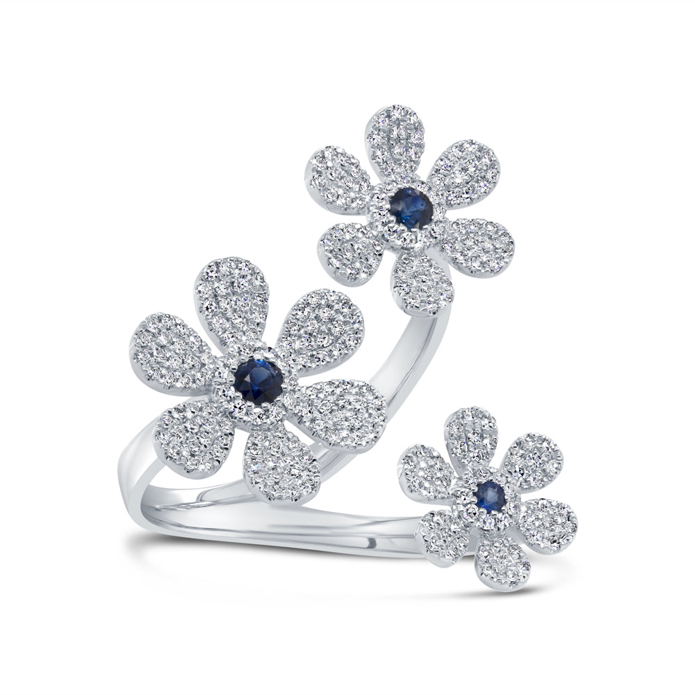 0.48Ct Diamond & 0.17Ct Blue Sapphire 14K W/G Flower Ring