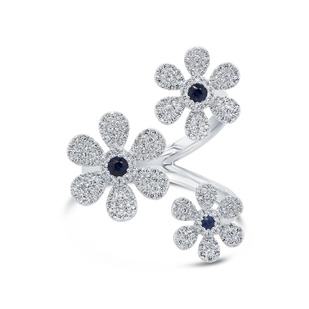 0.48Ct Diamond & 0.17Ct Blue Sapphire 14K W/G Flower Ring