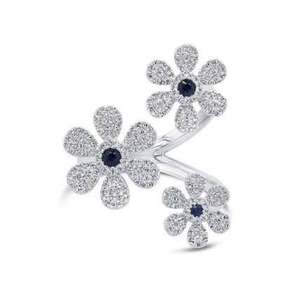 0.48Ct Diamond & 0.17Ct Blue Sapphire 14K W/G Flower Ring