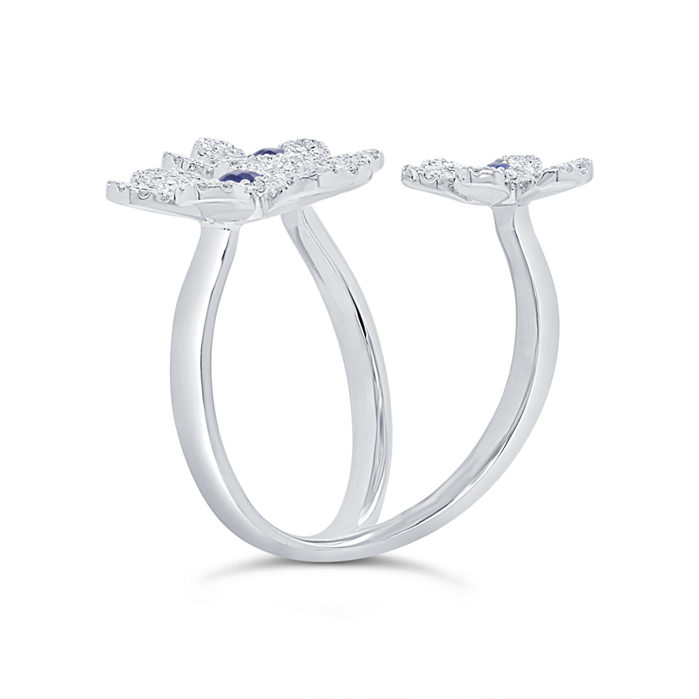 0.48Ct Diamond & 0.17Ct Blue Sapphire 14K W/G Flower Ring