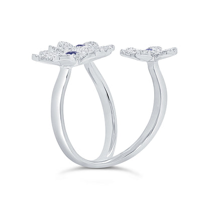 0.48Ct Diamond & 0.17Ct Blue Sapphire 14K W/G Flower Ring