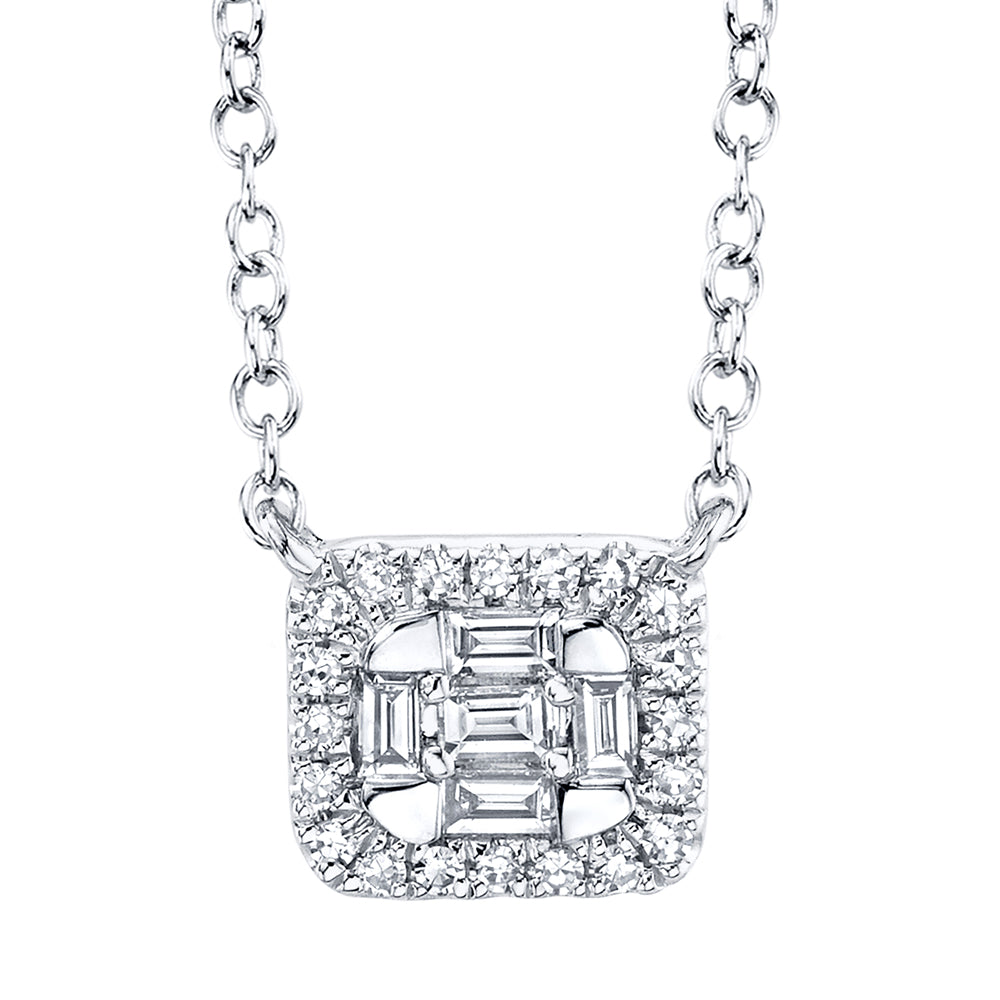 0.16Ct 14K W/G Diamond Baguette Necklace