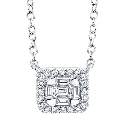 0.16Ct 14K W/G Diamond Baguette Necklace
