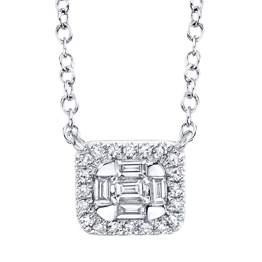 0.16Ct 14K W/G Diamond Baguette Necklace