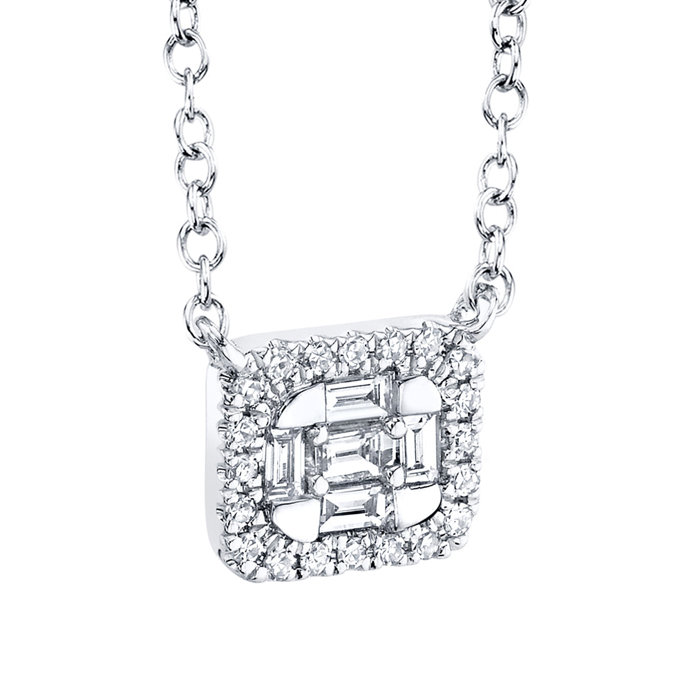 0.16Ct 14K W/G Diamond Baguette Necklace