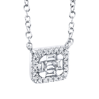 0.16Ct 14K W/G Diamond Baguette Necklace