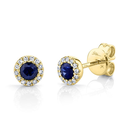 0.08Ct Diamond & 0.28Ct Blue Sapphire 14K Y/G Stud Earring