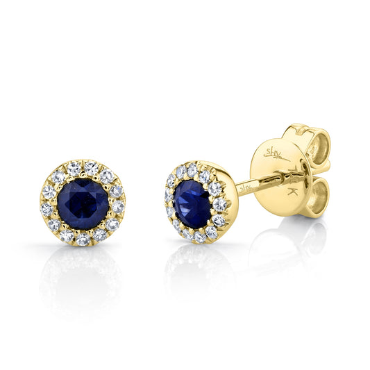0.08Ct Diamond & 0.28Ct Blue Sapphire 14K Y/G Stud Earring