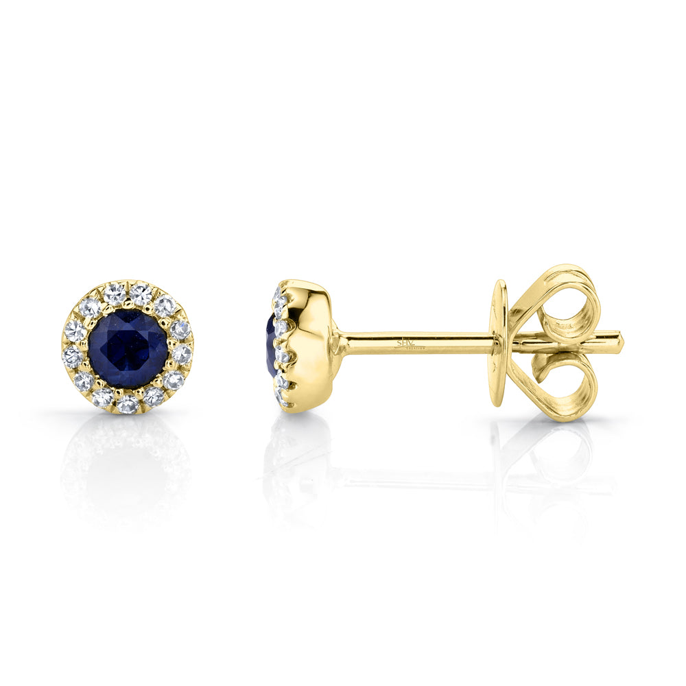 0.08Ct Diamond & 0.28Ct Blue Sapphire 14K Y/G Stud Earring