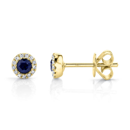 0.08Ct Diamond & 0.28Ct Blue Sapphire 14K Y/G Stud Earring