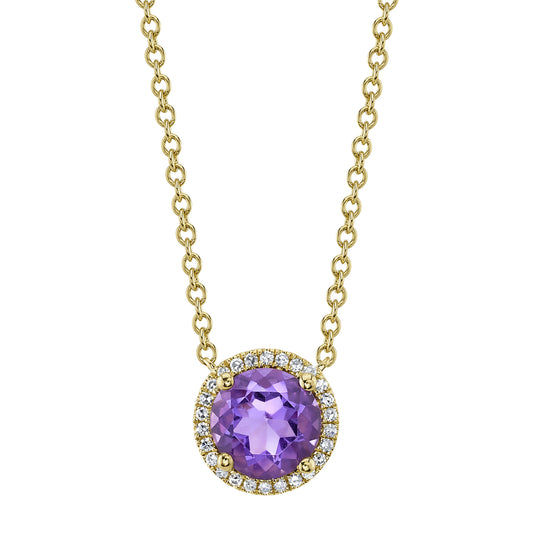 0.08Ct Diamond & 1.10Ct Amethyst 14K Y/G Necklace
