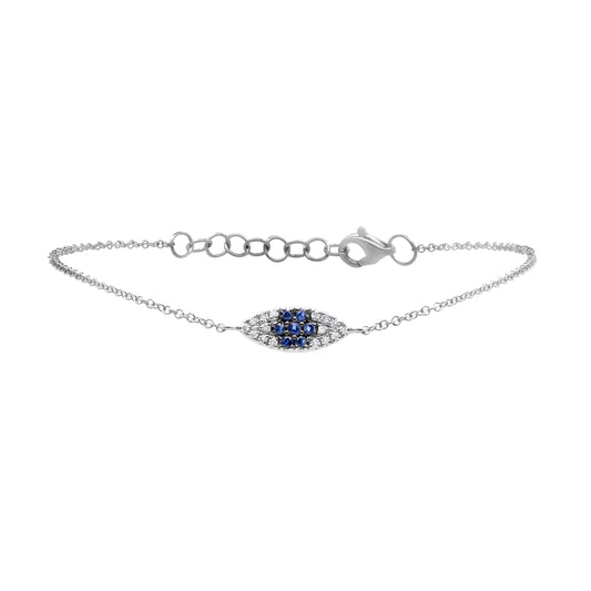 0.07Ct Diamond & 0.11Ct Blue Sapphire 14K W/G Eye Bracelet
