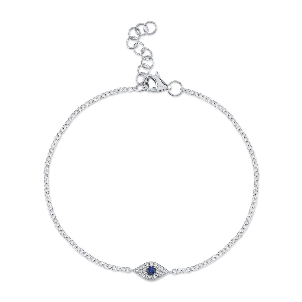0.04Ct Diamond & 0.06Ct Blue Sapphire 14K W/G Eye Bracelet