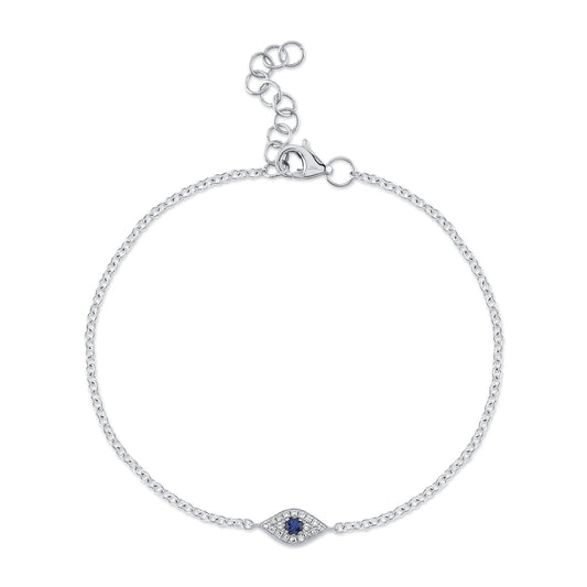 0.04Ct Diamond & 0.06Ct Blue Sapphire 14K W/G Eye Bracelet