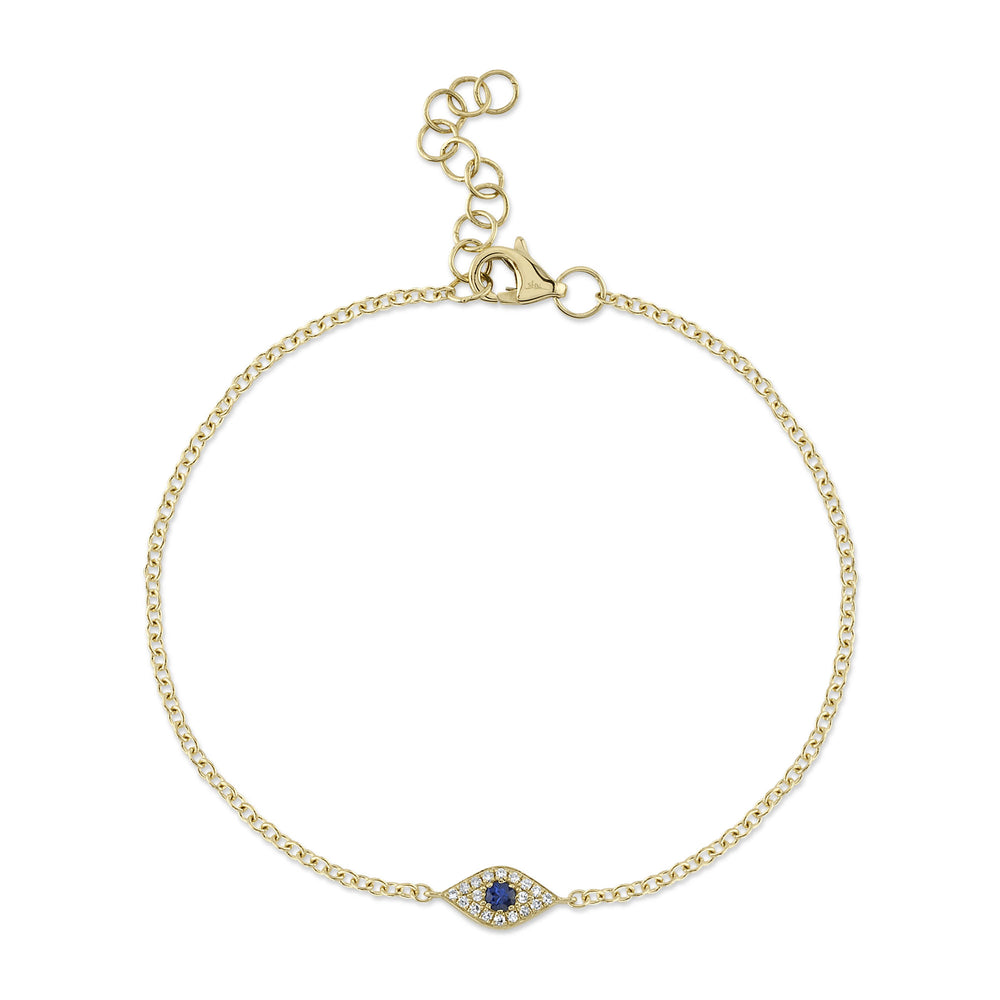 0.04Ct Diamond & 0.06Ct Blue Sapphire 14K Y/G Eye Bracelet