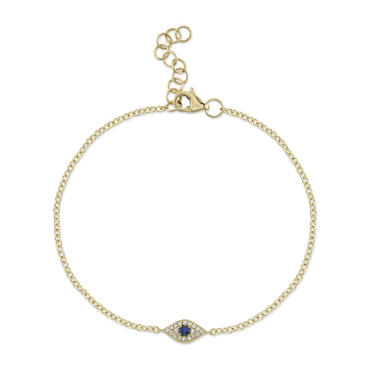 0.04Ct Diamond & 0.06Ct Blue Sapphire 14K Y/G Eye Bracelet