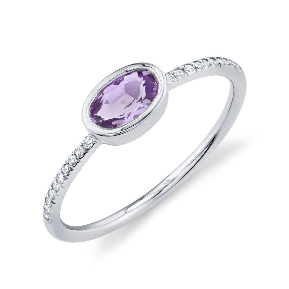 0.07Ct Diamond & 0.45Ct Amethyst 14K W/G Lady's Ring