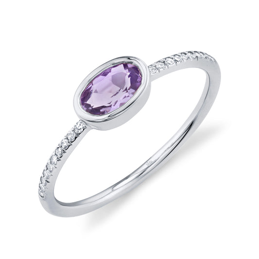 0.07Ct Diamond & 0.45Ct Amethyst 14K W/G Lady's Ring