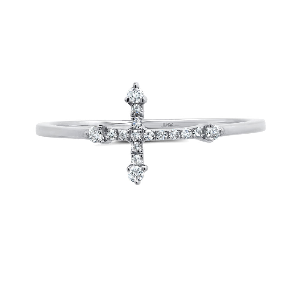 0.09Ct 14K W/G Diamond Cross Ring