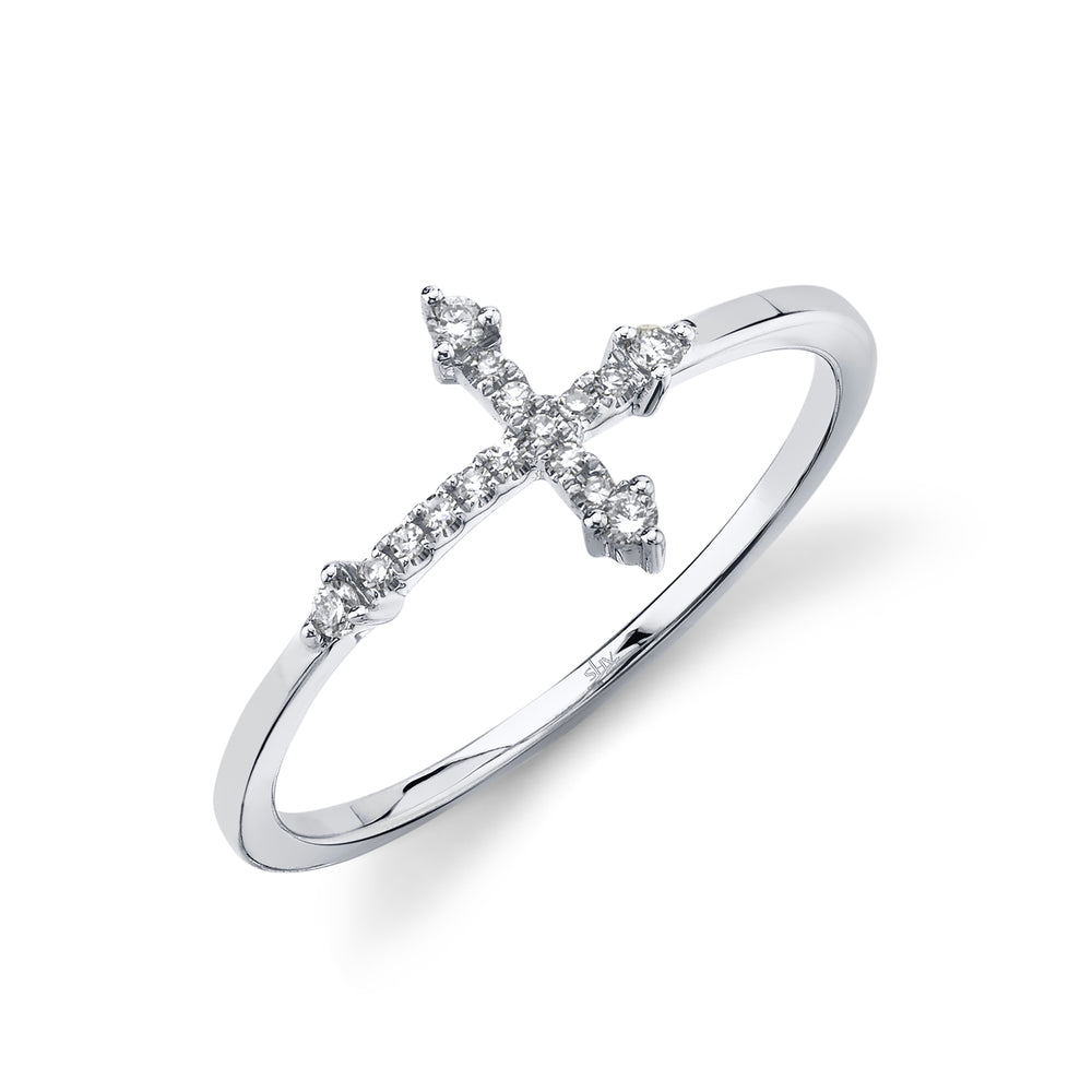 0.09Ct 14K W/G Diamond Cross Ring