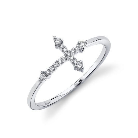 0.09Ct 14K W/G Diamond Cross Ring