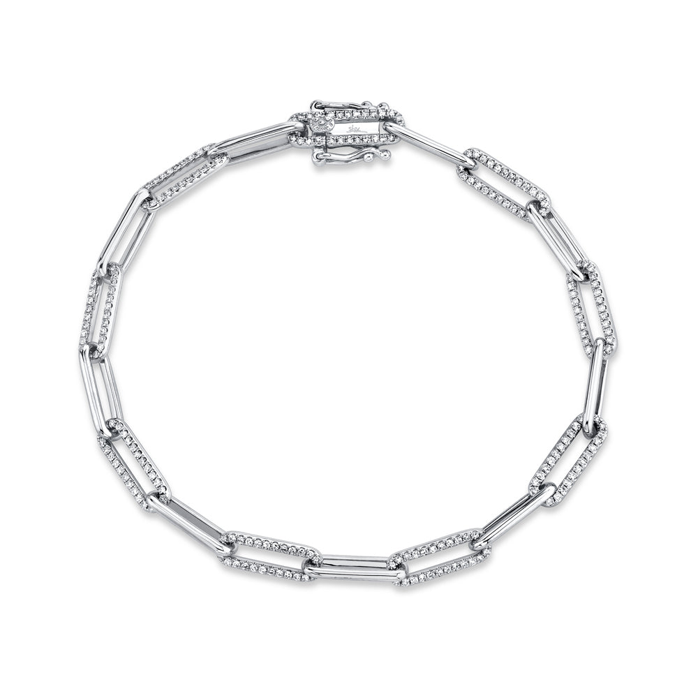 0.74Ct 14K W/G Diamond Paper Clip Link Bracelet