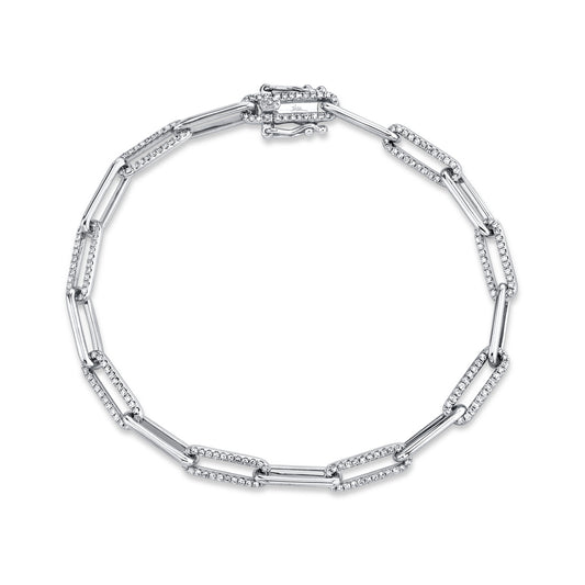 0.74Ct 14K W/G Diamond Paper Clip Link Bracelet